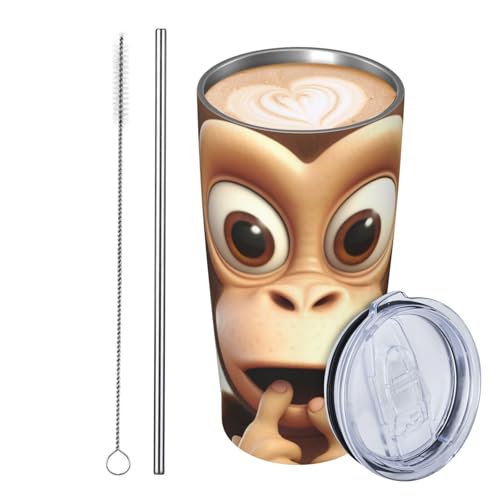 JKASDTRP Thermobecher aus Edelstahl, 590 ml, auslaufsicher, Reise-Kaffeetasse mit Deckel und Strohhalm, der stille Affe, Geschenke für Frauen, Männer, Liebhaber JKASDTRP Thermobecher aus Edelstahl, 590 ml, auslaufsicher, Reise-Kaffeetasse mit Deckel und Strohhalm, der stille Affe, Geschenke für Frauen, Männer, Liebhaber von JKASDTRP