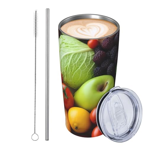 JKASDTRP Thermobecher aus Edelstahl, 590 ml, auslaufsicher, Reise-Kaffeetasse mit Deckel und Strohhalm, für frisches Obst und Gemüse, als Geschenk für Frauen, Männer, Liebhaber JKASDTRP Thermobecher aus Edelstahl, 590 ml, auslaufsicher, Reise-Kaffeetasse mit Deckel und Strohhalm, für frisches Obst und Gemüse, als Geschenk für Frauen, Männer, Liebhaber von JKASDTRP