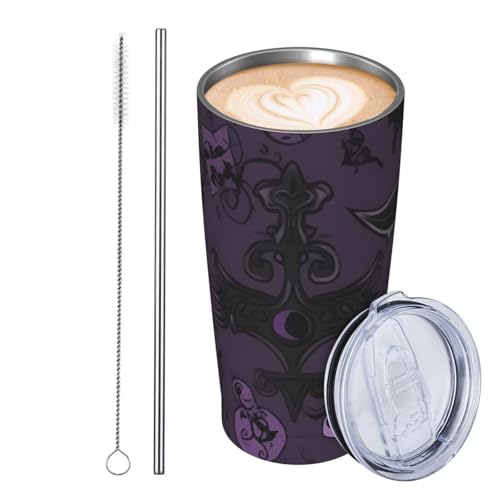 JKASDTRP Thermobecher aus Edelstahl, 590 ml, auslaufsicher, Reise-Kaffeetasse mit Deckel und Strohhalm, lila, schwarz, Gothic, gruselige Trinkbecher, Geschenke für Frauen, Männer, Liebhaber JKASDTRP Thermobecher aus Edelstahl, 590 ml, auslaufsicher, Reise-Kaffeetasse mit Deckel und Strohhalm, lila, schwarz, Gothic, gruselige Trinkbecher, Geschenke für Frauen, Männer, Liebhaber von JKASDTRP