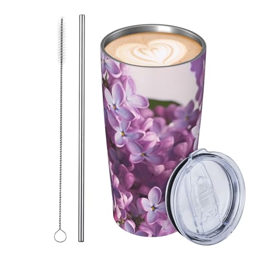 JKASDTRP Thermobecher aus Edelstahl, 590 ml, auslaufsicher, Reise-Kaffeetasse mit Deckel und Strohhalm, lila Blumen, Geschenke für Frauen, Männer, Liebhaber JKASDTRP Thermobecher aus Edelstahl, 590 ml, auslaufsicher, Reise-Kaffeetasse mit Deckel und Strohhalm, lila Blumen, Geschenke für Frauen, Männer, Liebhaber von JKASDTRP