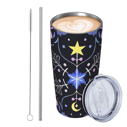 JKASDTRP Thermobecher aus Edelstahl, 590 ml, auslaufsicher, Reise-Kaffeetasse mit Deckel und Strohhalm, magischer Morgengrauen-Druck, Trinkbecher, Geschenke für Frauen, Männer, Liebhaber von JKASDTRP