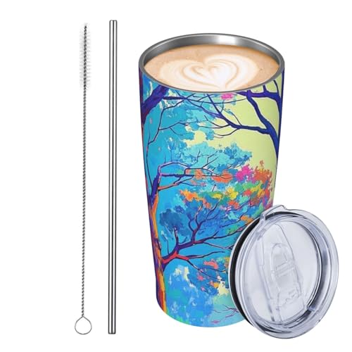 JKASDTRP Thermobecher aus Edelstahl, 590 ml, auslaufsicher, Reise-Kaffeetasse mit Deckel und Strohhalm, mehrfarbige Bäume, Trinkbecher, Geschenke für Frauen, Männer, Liebhaber JKASDTRP Thermobecher aus Edelstahl, 590 ml, auslaufsicher, Reise-Kaffeetasse mit Deckel und Strohhalm, mehrfarbige Bäume, Trinkbecher, Geschenke für Frauen, Männer, Liebhaber von JKASDTRP