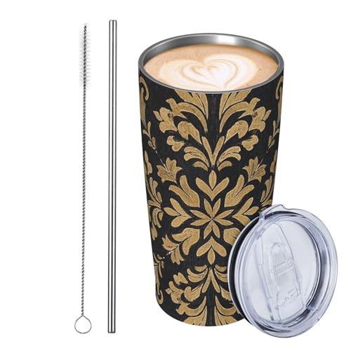 JKASDTRP Thermobecher aus Edelstahl, 590 ml, auslaufsicher, Reise-Kaffeetasse mit Deckel und Strohhalm, mittelalterliches Damast-Blumenmuster, Trinkbecher, Geschenke für Frauen, Männer, Liebhaber JKASDTRP Thermobecher aus Edelstahl, 590 ml, auslaufsicher, Reise-Kaffeetasse mit Deckel und Strohhalm, mittelalterliches Damast-Blumenmuster, Trinkbecher, Geschenke für Frauen, Männer, Liebhaber von JKASDTRP