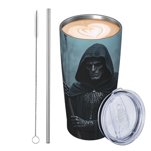 JKASDTRP Thermobecher aus Edelstahl, 590 ml, auslaufsicher, Reise-Kaffeetasse mit Deckel und Strohhalm, mythologische Figur, Trinkbecher, Geschenke für Frauen, Männer, Liebhaber von JKASDTRP