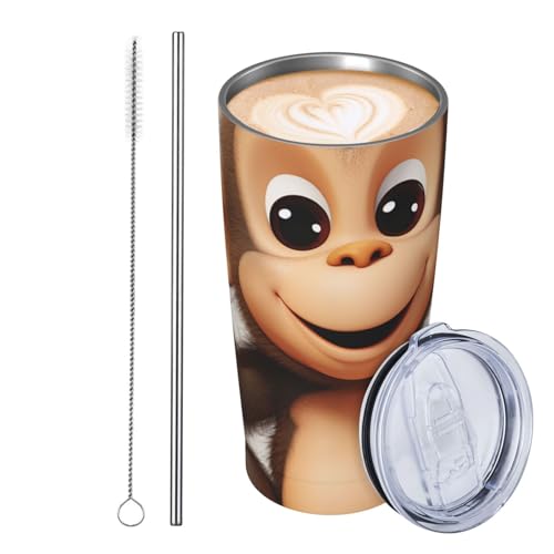 JKASDTRP Thermobecher aus Edelstahl, 590 ml, auslaufsicher, Reise-Kaffeetasse mit Deckel und Strohhalm, niedlicher Affe, Geschenk für Frauen, Männer, Liebhaber JKASDTRP Thermobecher aus Edelstahl, 590 ml, auslaufsicher, Reise-Kaffeetasse mit Deckel und Strohhalm, niedlicher Affe, Geschenk für Frauen, Männer, Liebhaber von JKASDTRP
