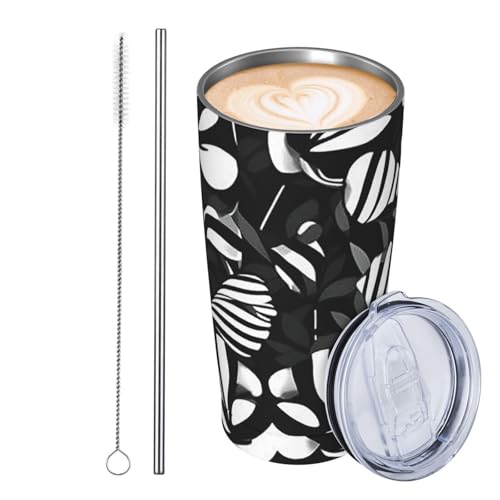 JKASDTRP Thermobecher aus Edelstahl, 590 ml, auslaufsicher, Reise-Kaffeetasse mit Deckel und Strohhalm, schwarz-weiß gestreifte Blumen, Trinkbecher, Geschenke für Frauen, Männer, Liebhaber JKASDTRP Thermobecher aus Edelstahl, 590 ml, auslaufsicher, Reise-Kaffeetasse mit Deckel und Strohhalm, schwarz-weiß gestreifte Blumen, Trinkbecher, Geschenke für Frauen, Männer, Liebhaber von JKASDTRP