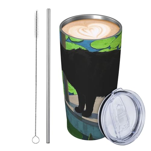 JKASDTRP Thermobecher aus Edelstahl, 590 ml, auslaufsicher, Reise-Kaffeetasse mit Deckel und Strohhalm, schwarze Katze in Seerose, Teich, Trinkbecher, Geschenke für Frauen, Männer, Liebhaber JKASDTRP Thermobecher aus Edelstahl, 590 ml, auslaufsicher, Reise-Kaffeetasse mit Deckel und Strohhalm, schwarze Katze in Seerose, Teich, Trinkbecher, Geschenke für Frauen, Männer, Liebhaber von JKASDTRP