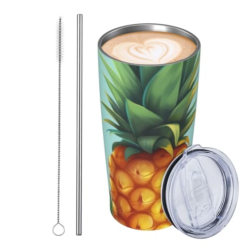 JKASDTRP Thermobecher aus Edelstahl, 590 ml, auslaufsicher, Reise-Kaffeetasse mit Deckel und Strohhalm, tropische Ananas, Geschenke für Frauen, Männer, Liebhaber JKASDTRP Thermobecher aus Edelstahl, 590 ml, auslaufsicher, Reise-Kaffeetasse mit Deckel und Strohhalm, tropische Ananas, Geschenke für Frauen, Männer, Liebhaber von JKASDTRP