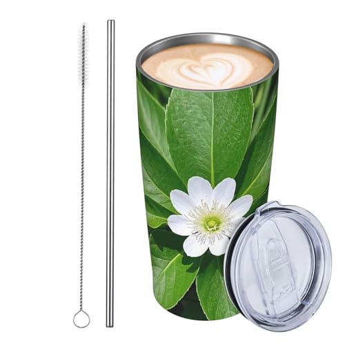 JKASDTRP Thermobecher aus Edelstahl, 590 ml, auslaufsicher, Reise-Kaffeetasse mit Deckel und Strohhalm, weiße Blumen, Limettengrüne Blätter, Trinkbecher, Geschenke für Frauen, Männer, Liebhaber JKASDTRP Thermobecher aus Edelstahl, 590 ml, auslaufsicher, Reise-Kaffeetasse mit Deckel und Strohhalm, weiße Blumen, Limettengrüne Blätter, Trinkbecher, Geschenke für Frauen, Männer, Liebhaber von JKASDTRP
