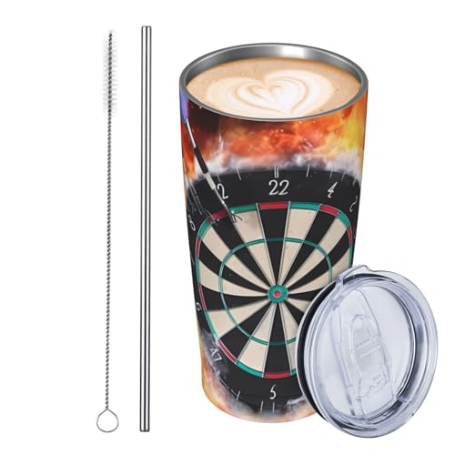 Thermobecher aus Edelstahl, 590 ml, auslaufsicher, Reise-Kaffeebecher mit Deckel und Strohhalm, Dartscheibe, Trinkbecher, Geschenke für Frauen, Männer, Liebhaber Thermobecher aus Edelstahl, 590 ml, auslaufsicher, Reise-Kaffeebecher mit Deckel und Strohhalm, Dartscheibe, Trinkbecher, Geschenke für Frauen, Männer, Liebhaber von JKASDTRP