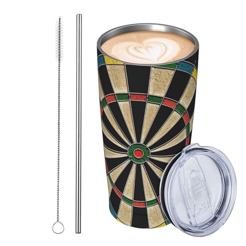 Thermobecher aus Edelstahl, 590 ml, auslaufsicher, Reise-Kaffeebecher mit Deckel und Strohhalm, Dartscheibe, Trinkbecher, Geschenke für Frauen, Männer, Liebhaber Thermobecher aus Edelstahl, 590 ml, auslaufsicher, Reise-Kaffeebecher mit Deckel und Strohhalm, Dartscheibe, Trinkbecher, Geschenke für Frauen, Männer, Liebhaber von JKASDTRP