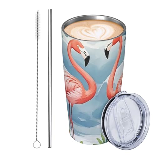 Thermobecher aus Edelstahl, 590 ml, auslaufsicher, Reise-Kaffeetasse mit Deckel und Strohhalm, Flamingo, Aquarell, Trinkbecher, Geschenke für Frauen, Männer, Liebhaber Thermobecher aus Edelstahl, 590 ml, auslaufsicher, Reise-Kaffeetasse mit Deckel und Strohhalm, Flamingo, Aquarell, Trinkbecher, Geschenke für Frauen, Männer, Liebhaber von JKASDTRP