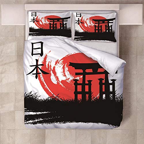 JKCloth Bettbezug Set mit 2 Kissenbezug 3D Japanische Eigenschaften Weiches Polyestergewebe Bettwäsche Cover Set 3 Stück Doppelbett Bettbezug - 200x200cm von JKCloth