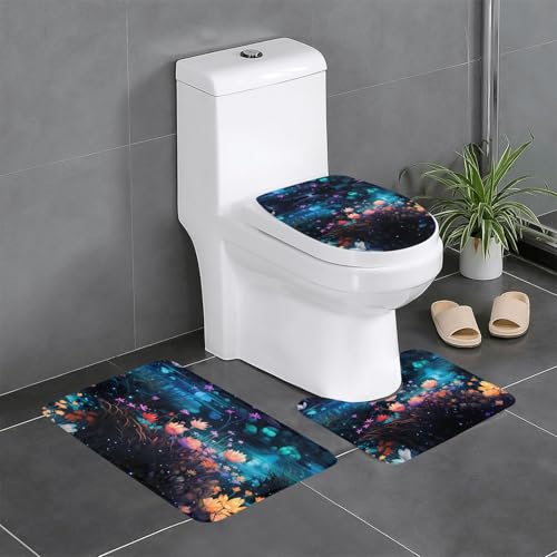 JKDGOJ 3-teiliges Badezimmerteppich-Set, Motiv: Blumen am Fluss, rutschfest, leicht zu reinigen und zu pflegen, feuchtigkeitsblockierend und langlebig von JKDGOJ