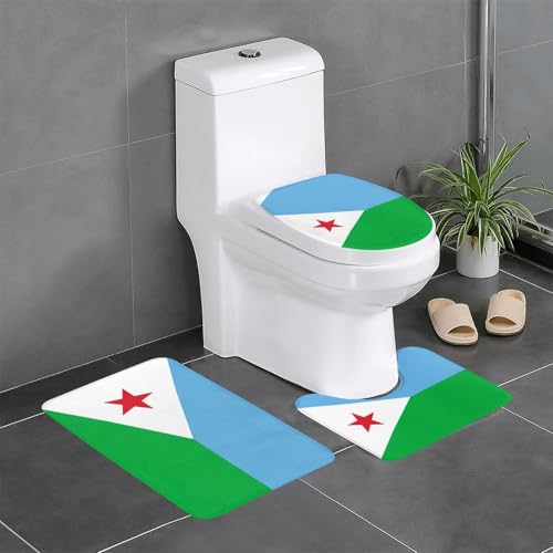 JKDGOJ 3-teiliges Badezimmerteppich-Set, Motiv: Flagge von Dschibuti, rutschfest, leicht zu reinigen und zu pflegen, feuchtigkeitsblockierend und langlebig von JKDGOJ