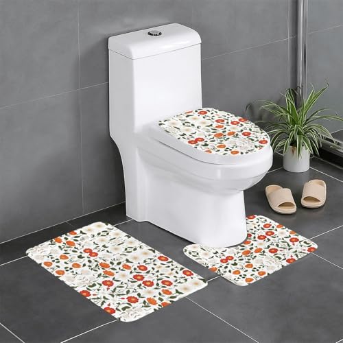 JKDGOJ 3-teiliges Badezimmerteppich-Set, Motiv: Kirschblüten, rutschfest, leicht zu reinigen und zu pflegen, feuchtigkeitsblockierend und langlebig von JKDGOJ