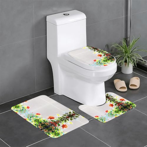 JKDGOJ 3-teiliges Badezimmerteppich-Set, Motiv: Pflanzenrose, rutschfest, leicht zu reinigen und zu pflegen, feuchtigkeitsblockierend und langlebig von JKDGOJ