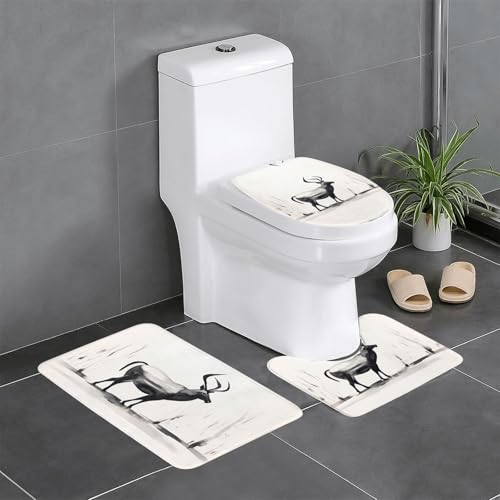 JKDGOJ 3-teiliges Badezimmerteppich-Set mit Antilopenbild, rutschfest, leicht zu reinigen und zu pflegen, feuchtigkeitsblockierend und langlebig JKDGOJ 3-teiliges Badezimmerteppich-Set mit Antilopenbild, rutschfest, leicht zu reinigen und zu pflegen, feuchtigkeitsblockierend und langlebig von JKDGOJ