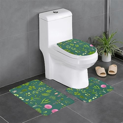JKDGOJ 3-teiliges Badezimmerteppich-Set mit Blumen und Pflanzen, rutschfest, leicht zu reinigen und zu pflegen, feuchtigkeitsblockierend und langlebig von JKDGOJ