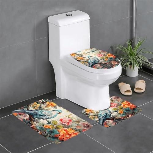JKDGOJ 3-teiliges Badezimmerteppich-Set mit Blumen und Vögeln, rutschfestes Badteppich-Set, leicht zu reinigen und zu pflegen, feuchtigkeitsblockierend und langlebig JKDGOJ 3-teiliges Badezimmerteppich-Set mit Blumen und Vögeln, rutschfestes Badteppich-Set, leicht zu reinigen und zu pflegen, feuchtigkeitsblockierend und langlebig von JKDGOJ