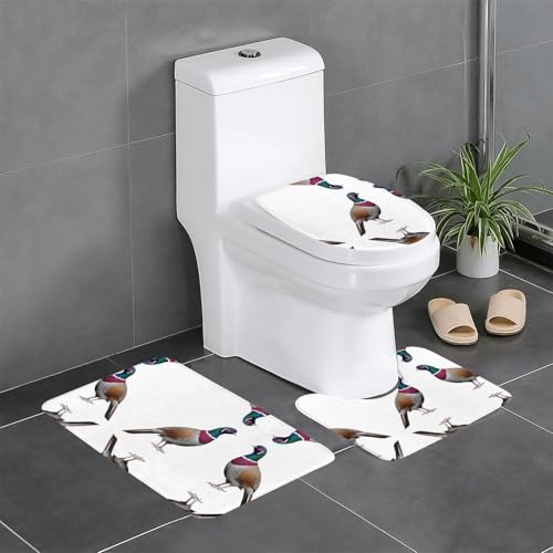 JKDGOJ 3-teiliges Badezimmerteppich-Set mit Fasanenbild, rutschfest, leicht zu reinigen und zu pflegen, feuchtigkeitsblockierend und langlebig von JKDGOJ