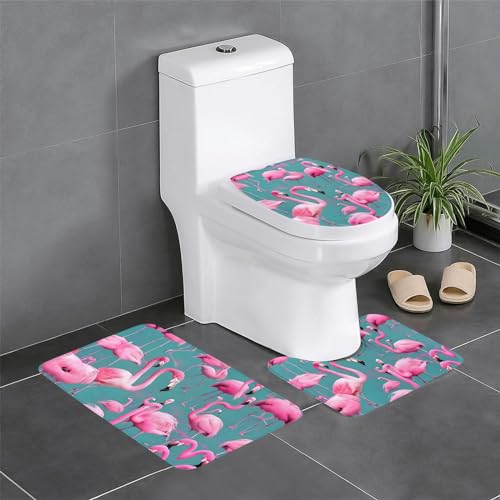 JKDGOJ 3-teiliges Badezimmerteppich-Set mit Flamingo-Bild, rutschfest, leicht zu reinigen und zu pflegen, feuchtigkeitsblockierend und langlebig JKDGOJ 3-teiliges Badezimmerteppich-Set mit Flamingo-Bild, rutschfest, leicht zu reinigen und zu pflegen, feuchtigkeitsblockierend und langlebig von JKDGOJ
