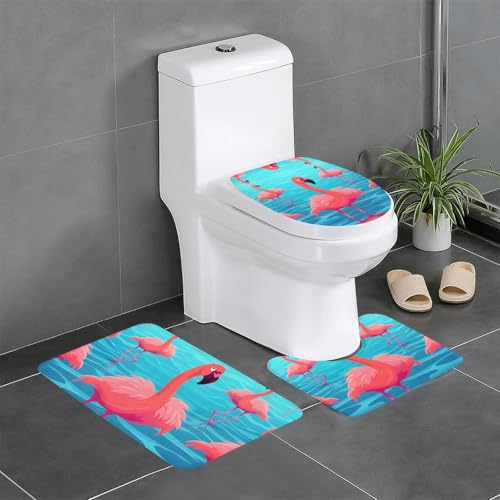 JKDGOJ 3-teiliges Badezimmerteppich-Set mit Flamingos-Bild, rutschfest, leicht zu reinigen und zu pflegen, feuchtigkeitsblockierend und langlebig JKDGOJ 3-teiliges Badezimmerteppich-Set mit Flamingos-Bild, rutschfest, leicht zu reinigen und zu pflegen, feuchtigkeitsblockierend und langlebig von JKDGOJ