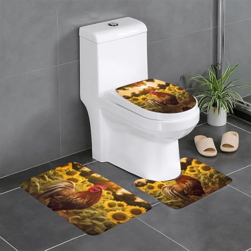 JKDGOJ 3-teiliges Badezimmerteppich-Set mit Hahn und Sonnenblumen, rutschfest, leicht zu reinigen und zu pflegen, feuchtigkeitsblockierend und langlebig von JKDGOJ