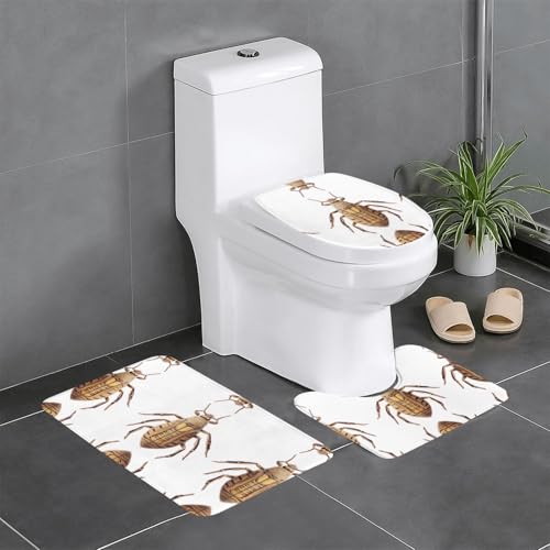 JKDGOJ 3-teiliges Badezimmerteppich-Set mit Insektenmotiv, rutschfest, leicht zu reinigen und zu pflegen, feuchtigkeitsblockierend und langlebig von JKDGOJ
