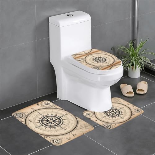 JKDGOJ 3-teiliges Badezimmerteppich-Set mit Kompasskarte, nautisches Bild, rutschfest, leicht zu reinigen und zu pflegen, feuchtigkeitsblockierend und langlebig JKDGOJ 3-teiliges Badezimmerteppich-Set mit Kompasskarte, nautisches Bild, rutschfest, leicht zu reinigen und zu pflegen, feuchtigkeitsblockierend und langlebig von JKDGOJ