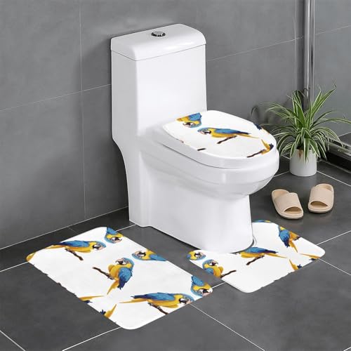 JKDGOJ 3-teiliges Badezimmerteppich-Set mit Papageienbild, rutschfest, leicht zu reinigen und zu pflegen, feuchtigkeitsblockierend und langlebig von JKDGOJ