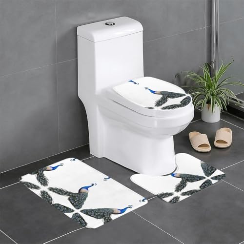 JKDGOJ 3-teiliges Badezimmerteppich-Set mit Pfauenmotiv, rutschfest, leicht zu reinigen und zu pflegen, feuchtigkeitsblockierend und langlebig von JKDGOJ