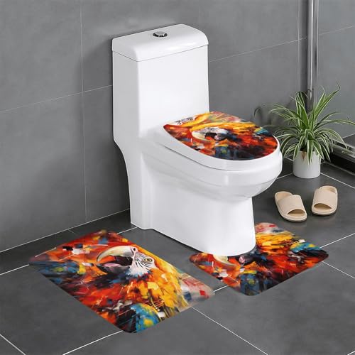 JKDGOJ 3-teiliges Badezimmerteppich-Set mit Screaming Parrot Bild – rutschfestes Badteppich-Set – leicht zu reinigen und zu pflegen – feuchtigkeitsblockierend und langlebig JKDGOJ 3-teiliges Badezimmerteppich-Set mit Screaming Parrot Bild – rutschfestes Badteppich-Set – leicht zu reinigen und zu pflegen – feuchtigkeitsblockierend und langlebig von JKDGOJ