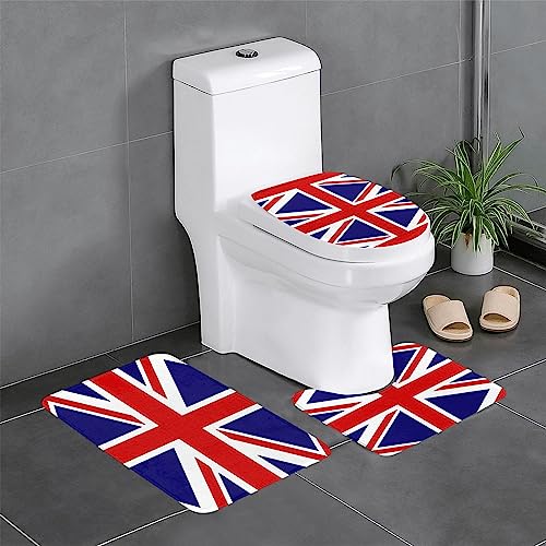 JKDGOJ 3-teiliges Badezimmerteppich-Set mit UK-Flagge, rutschfest, leicht zu reinigen und zu pflegen, feuchtigkeitsblockierend und langlebig von JKDGOJ