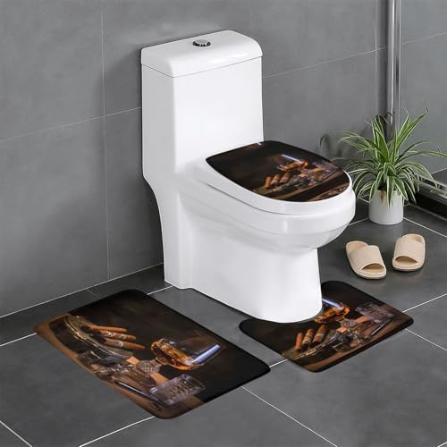 JKDGOJ 3-teiliges Badezimmerteppich-Set mit Zigarren- und Whiskey-Bild, rutschfest, leicht zu reinigen und zu pflegen, feuchtigkeitsblockierend und langlebig JKDGOJ 3-teiliges Badezimmerteppich-Set mit Zigarren- und Whiskey-Bild, rutschfest, leicht zu reinigen und zu pflegen, feuchtigkeitsblockierend und langlebig von JKDGOJ