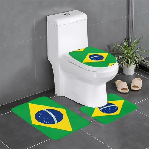 JKDGOJ 3-teiliges Badezimmerteppich-Set mit brasilianischer Flagge, rutschfest, leicht zu reinigen und zu pflegen, feuchtigkeitsblockierend und langlebig von JKDGOJ