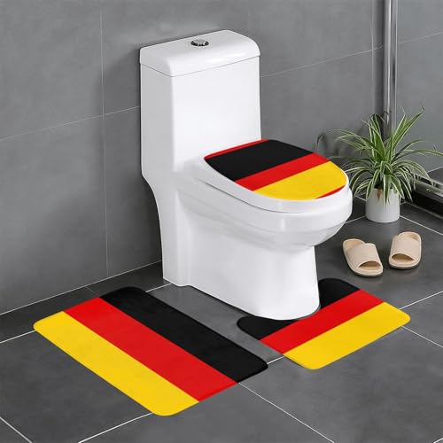 JKDGOJ 3-teiliges Badezimmerteppich-Set mit deutscher Flagge, rutschfest, leicht zu reinigen und zu pflegen, feuchtigkeitsblockierend und langlebig von JKDGOJ