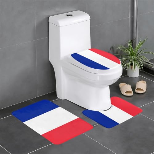 JKDGOJ 3-teiliges Badezimmerteppich-Set mit französischer Flagge, rutschfest, leicht zu reinigen und zu pflegen, feuchtigkeitsblockierend und langlebig von JKDGOJ