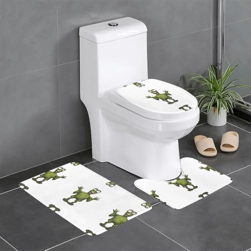 JKDGOJ 3-teiliges Badezimmerteppich-Set mit frechem Froschmotiv, rutschfest, leicht zu reinigen und zu pflegen, feuchtigkeitsblockierend und langlebig von JKDGOJ