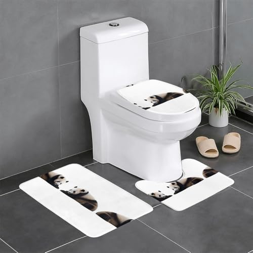JKDGOJ 3-teiliges Badezimmerteppich-Set mit frechem Panda-Bild, rutschfest, leicht zu reinigen und zu pflegen, feuchtigkeitsblockierend und langlebig von JKDGOJ