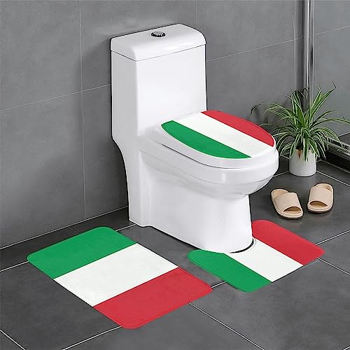 JKDGOJ 3-teiliges Badezimmerteppich-Set mit italienischer Flagge, rutschfestes Badteppich-Set, leicht zu reinigen und zu pflegen, feuchtigkeitsblockierend und langlebig von JKDGOJ