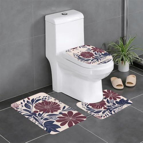 JKDGOJ 3-teiliges Badezimmerteppich-Set mit kastanienbraunen und marineblauen Blumen, rutschfestes Badteppich-Set, leicht zu reinigen und zu pflegen, feuchtigkeitsblockierend und langlebig JKDGOJ 3-teiliges Badezimmerteppich-Set mit kastanienbraunen und marineblauen Blumen, rutschfestes Badteppich-Set, leicht zu reinigen und zu pflegen, feuchtigkeitsblockierend und langlebig von JKDGOJ