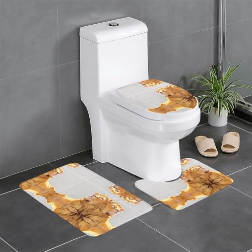 JKDGOJ 3-teiliges Badezimmerteppich-Set mit liegendem Löwenbild, rutschfestes Badteppich-Set, leicht zu reinigen und zu pflegen, feuchtigkeitsblockierend und langlebig von JKDGOJ