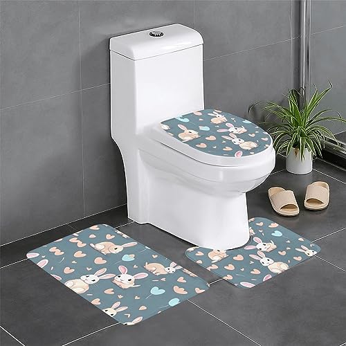 JKDGOJ 3-teiliges Badezimmerteppich-Set mit niedlichem Hasenmotiv, rutschfest, leicht zu reinigen und zu pflegen, feuchtigkeitsblockierend und langlebig von JKDGOJ