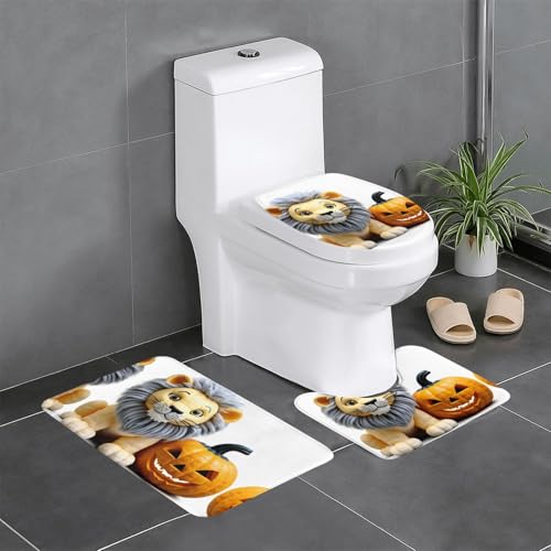 JKDGOJ 3-teiliges Badezimmerteppich-Set mit niedlichem Löwen- und Halloween-Kürbisbild, rutschfestes Badteppich-Set, leicht zu reinigen und zu pflegen, feuchtigkeitsblockierend und langlebig JKDGOJ 3-teiliges Badezimmerteppich-Set mit niedlichem Löwen- und Halloween-Kürbisbild, rutschfestes Badteppich-Set, leicht zu reinigen und zu pflegen, feuchtigkeitsblockierend und langlebig von JKDGOJ