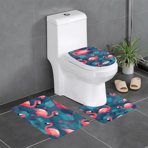 JKDGOJ 3-teiliges Badezimmerteppich-Set mit pinkem Flamingo-Bild, rutschfest, leicht zu reinigen und zu pflegen, feuchtigkeitsblockierend und langlebig JKDGOJ 3-teiliges Badezimmerteppich-Set mit pinkem Flamingo-Bild, rutschfest, leicht zu reinigen und zu pflegen, feuchtigkeitsblockierend und langlebig von JKDGOJ