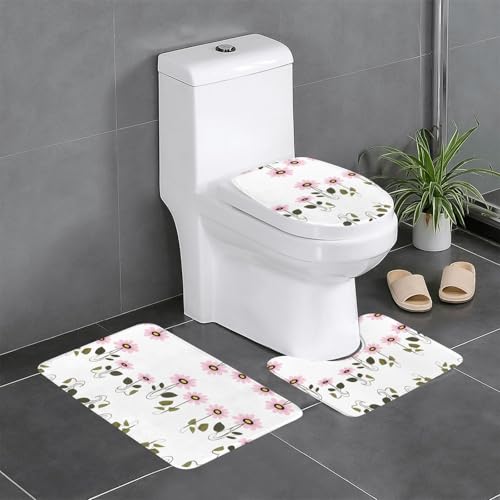 JKDGOJ 3-teiliges Badezimmerteppich-Set mit rosa Gänseblümchen, rutschfest, leicht zu reinigen und zu pflegen, feuchtigkeitsblockierend und langlebig JKDGOJ 3-teiliges Badezimmerteppich-Set mit rosa Gänseblümchen, rutschfest, leicht zu reinigen und zu pflegen, feuchtigkeitsblockierend und langlebig von JKDGOJ