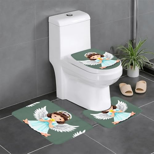 JKDGOJ 3-teiliges Badezimmerteppich-Set mit süßem kleinen Engel-Bild, rutschfest, leicht zu reinigen und zu pflegen, feuchtigkeitsblockierend und langlebig JKDGOJ 3-teiliges Badezimmerteppich-Set mit süßem kleinen Engel-Bild, rutschfest, leicht zu reinigen und zu pflegen, feuchtigkeitsblockierend und langlebig von JKDGOJ