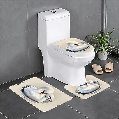 JKDGOJ 3-teiliges Badezimmerteppich-Set mit süßem kleinen Schwanenbild, rutschfest, leicht zu reinigen und zu pflegen, feuchtigkeitsblockierend und langlebig von JKDGOJ