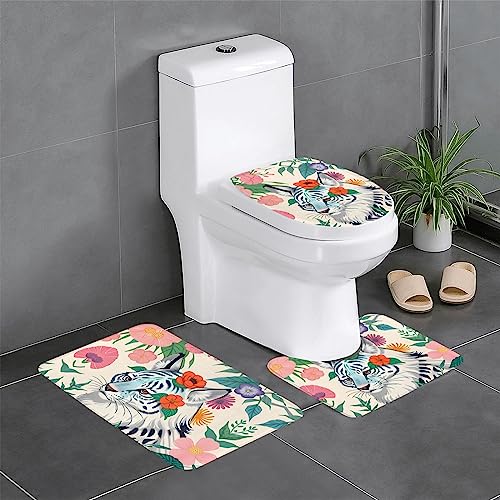 JKDGOJ 3-teiliges Badezimmerteppich-Set mit süßem weißen Tigerbild, rutschfest, leicht zu reinigen und zu pflegen, feuchtigkeitsblockierend und langlebig von JKDGOJ